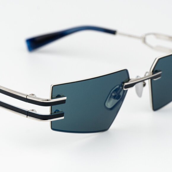 Balmain Men Sunglasses Titanium Silver Blue Mirror Geometric FIXE BPS-123E-54 - Picture 9 of 13